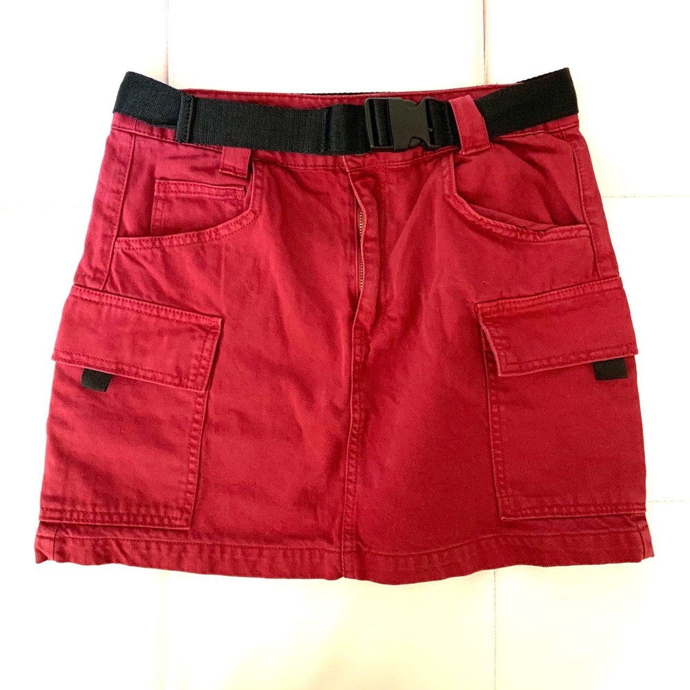 burgundy cargo skirt